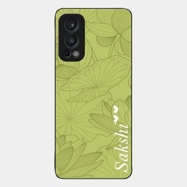Customized luxury Mint Green leaves Glossy Metal Case Cover For Oneplus Nord 2 5G