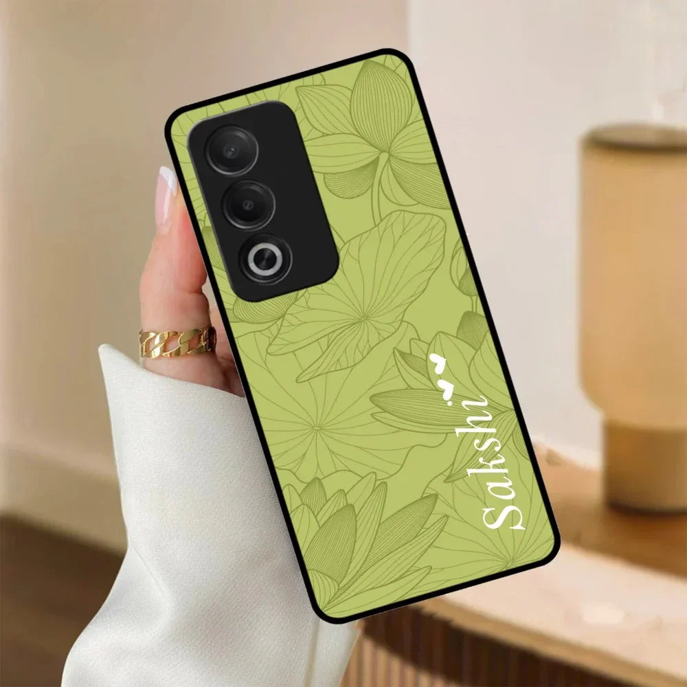 Customized luxury Mint Green leaves Glossy Metal Case Cover For Oppo - ShopOnCliQ