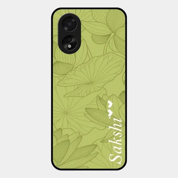 Customized luxury Mint Green leaves Glossy Metal Case Cover For Oppo A38