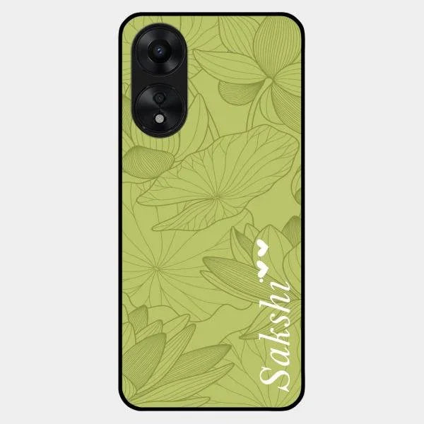 Customized luxury Mint Green leaves Glossy Metal Case Cover For Oppo A78 5G
