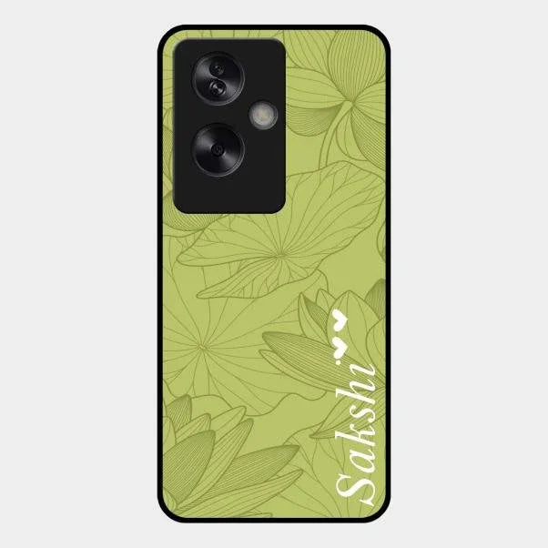 Customized luxury Mint Green leaves Glossy Metal Case Cover For Oppo A79 5G