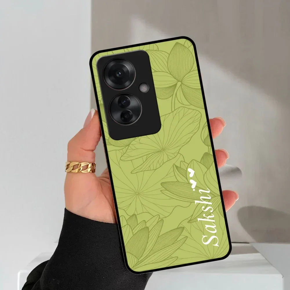 Customized luxury Mint Green leaves Glossy Metal Case Cover For Oppo - ShopOnCliQ