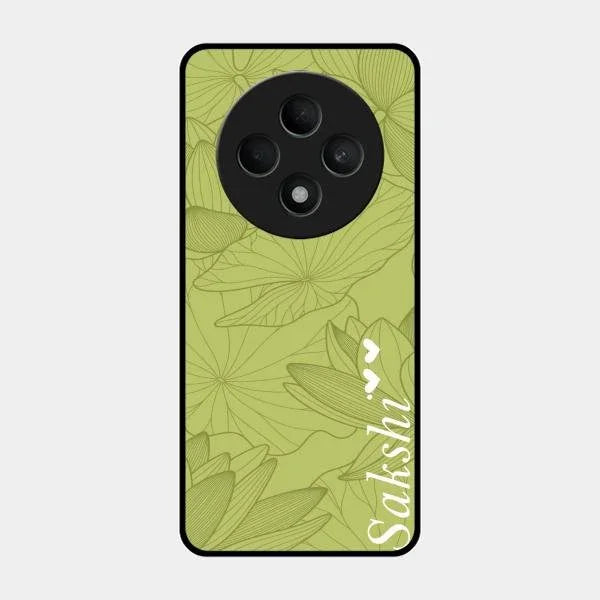 Customized luxury Mint Green leaves Glossy Metal Case Cover For Oppo F27 5G