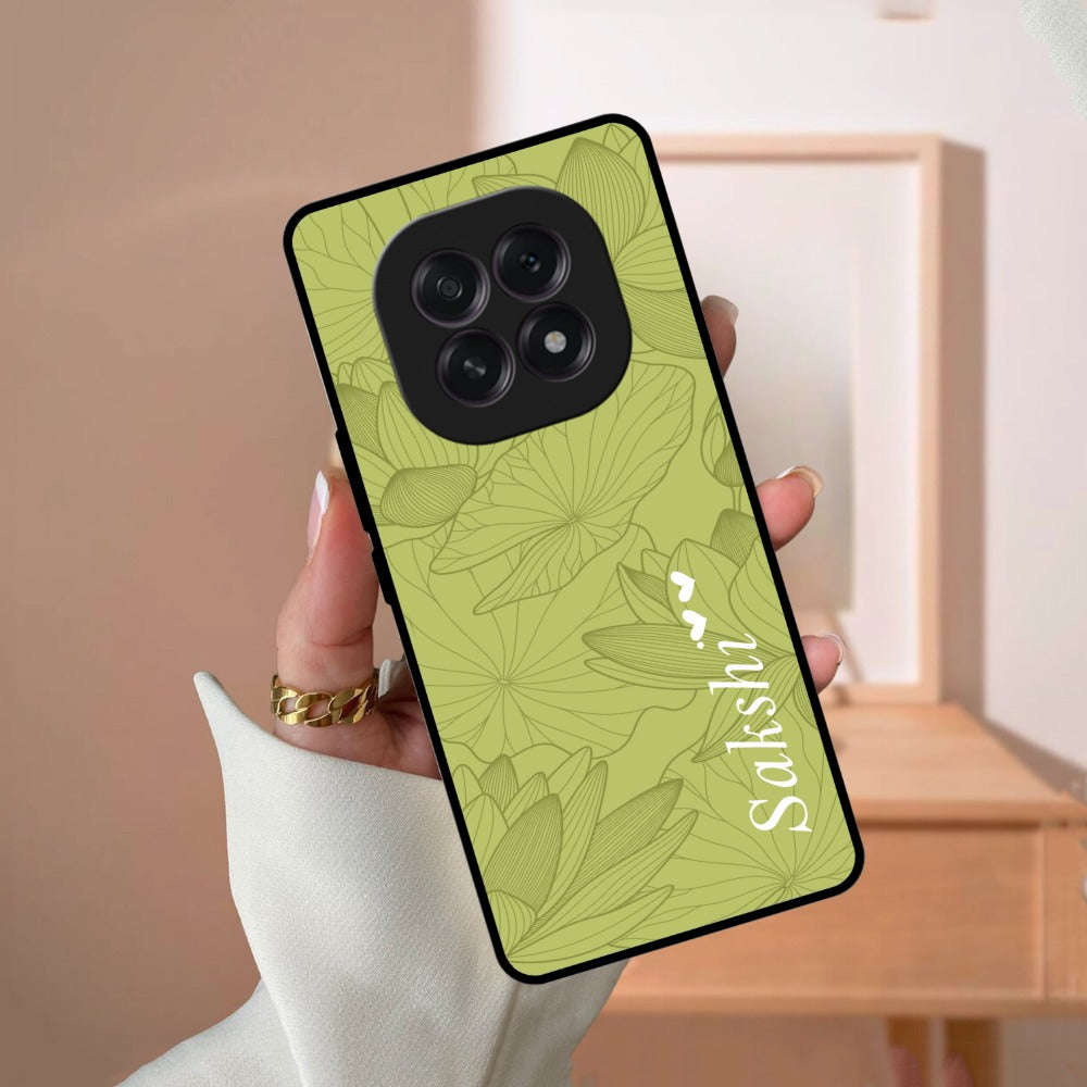 Customized luxury Mint Green leaves Glossy Metal Case Cover For Oppo