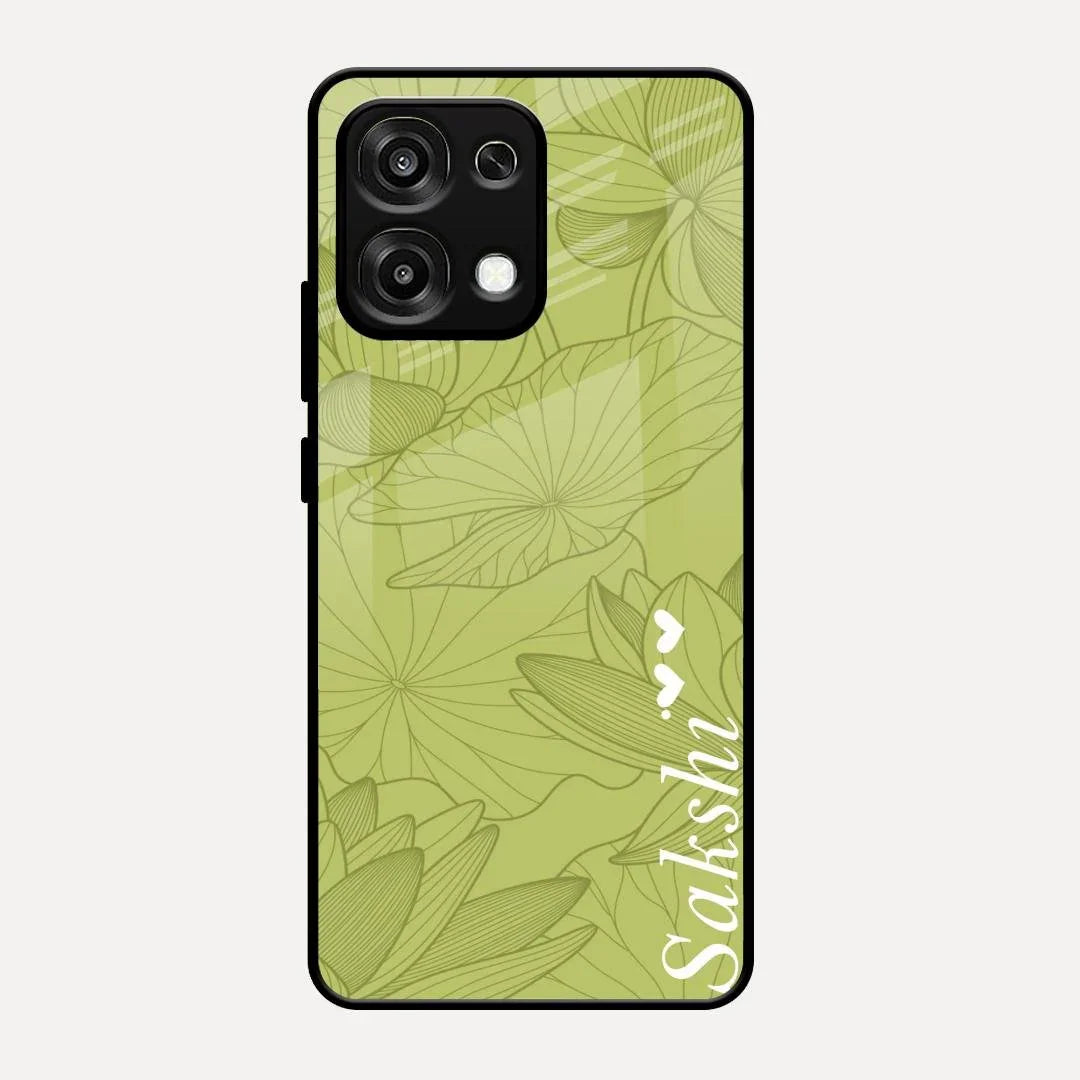 Customized luxury Mint Green leaves Glossy Metal Case Cover For Oppo F31 5G