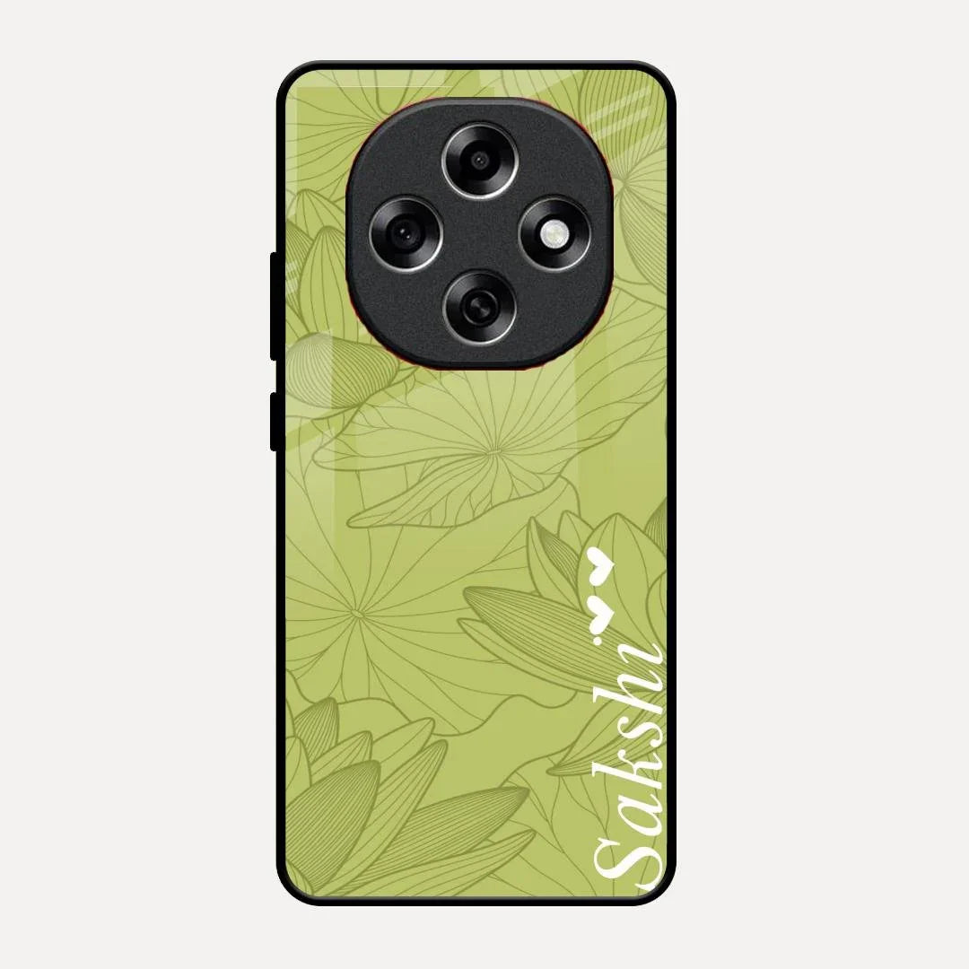 Customized luxury Mint Green leaves Glossy Metal Case Cover For Oppo F31 Pro 5G
