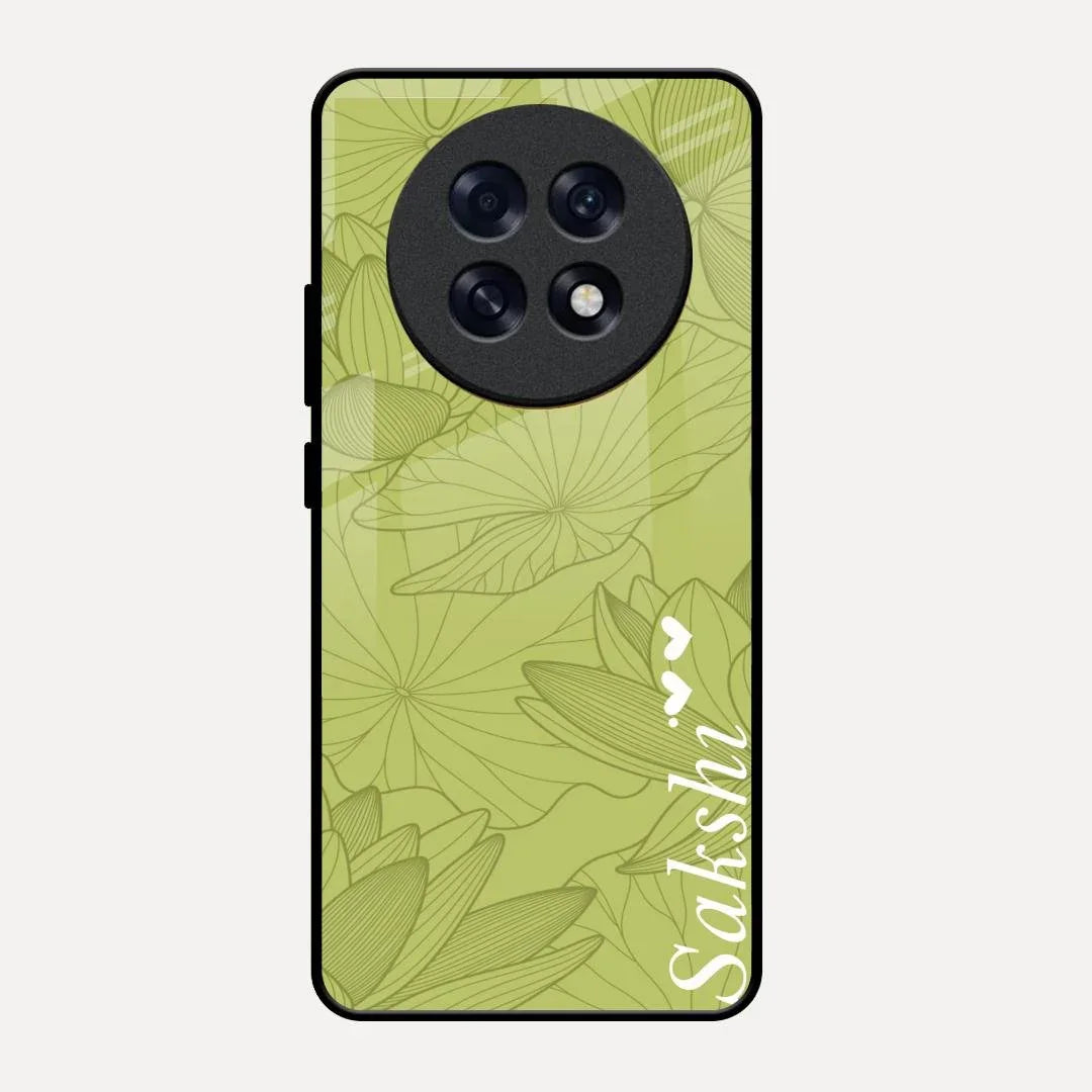 Customized luxury Mint Green leaves Glossy Metal Case Cover For Oppo F31 Pro Plus 5G
