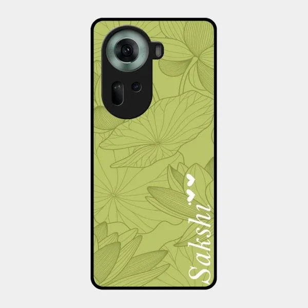 Customized luxury Mint Green leaves Glossy Metal Case Cover For Oppo Reno 11 5G