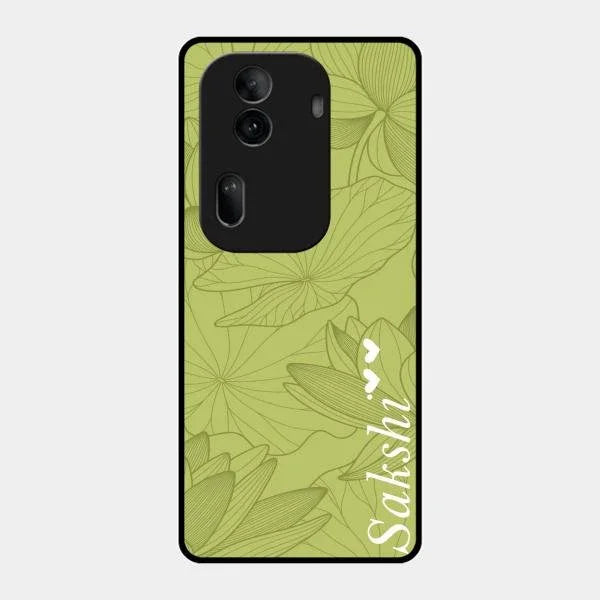 Customized luxury Mint Green leaves Glossy Metal Case Cover For Oppo Reno 11 Pro 5G