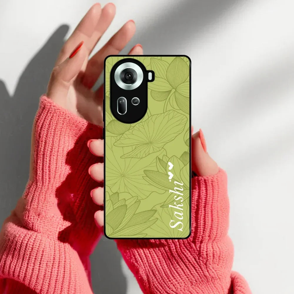 Customized luxury Mint Green leaves Glossy Metal Case Cover For Oppo - ShopOnCliQ