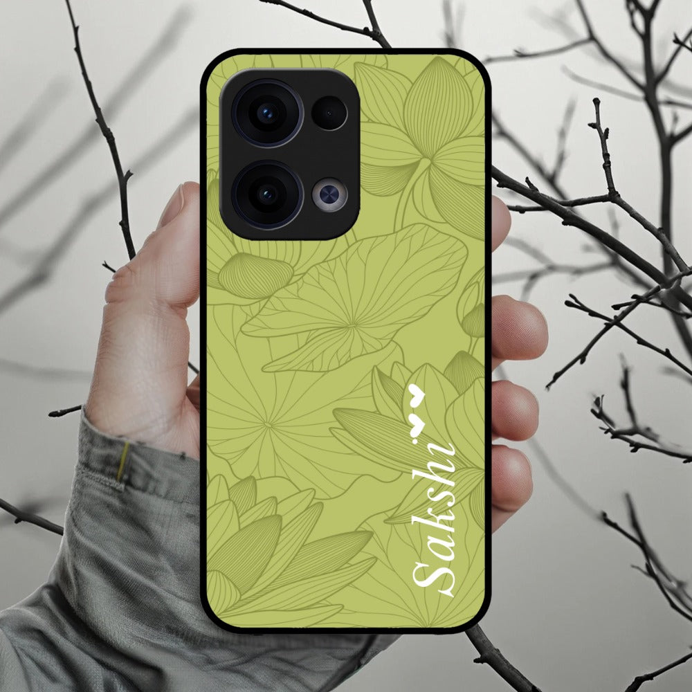 Customized luxury Mint Green leaves Glossy Metal Case Cover For Oppo