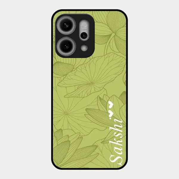 Customized luxury Mint Green leaves Glossy Metal Case Cover For Oppo Reno 14 Pro 5G