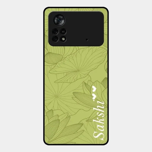 Customized luxury Mint Green leaves Glossy Metal Case Cover For Poco X4 Pro 5G