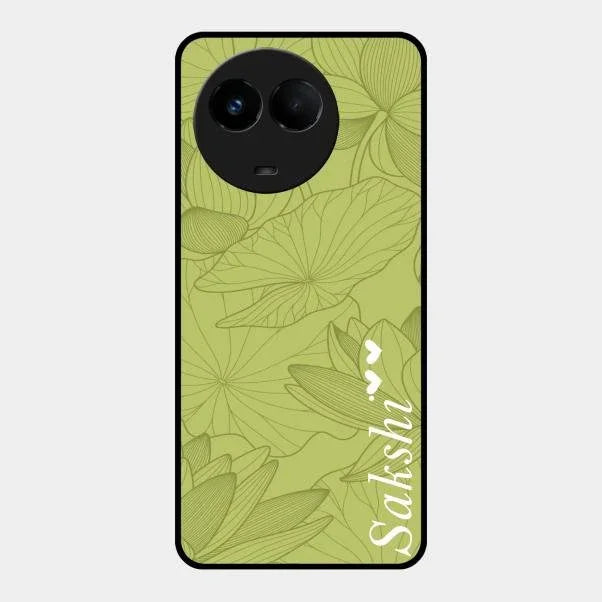 Customized luxury Mint Green leaves Glossy Metal Case Cover For Realme 11 5G