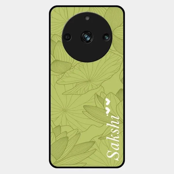 Customized luxury Mint Green leaves Glossy Metal Case Cover For Realme 11 Pro 5G