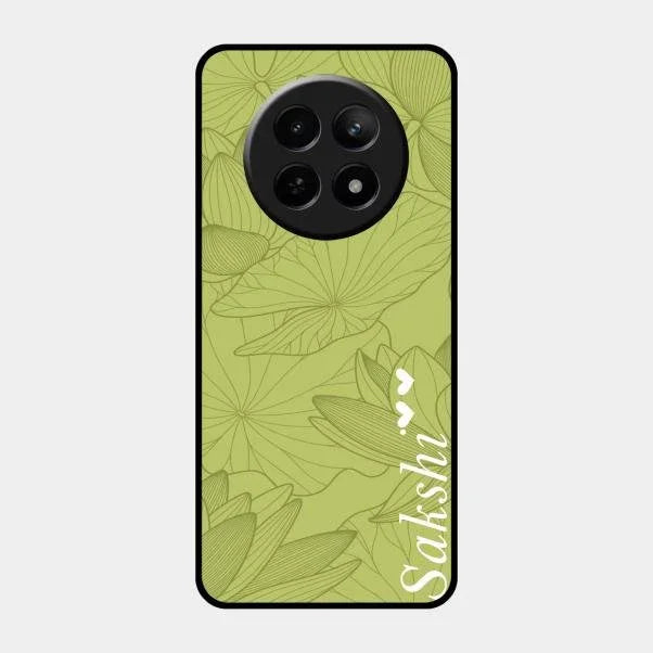 Customized luxury Mint Green leaves Glossy Metal Case Cover For Realme 12 5G