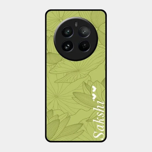 Customized luxury Mint Green leaves Glossy Metal Case Cover For Realme 12 Pro 5G