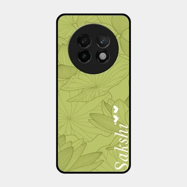 Customized luxury Mint Green leaves Glossy Metal Case Cover For Realme 13 Plus 5G