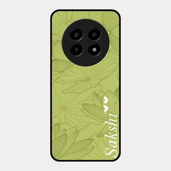 Customized luxury Mint Green leaves Glossy Metal Case Cover For Realme 14 Pro Lite 5G