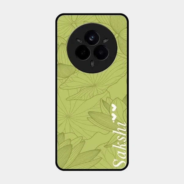 Customized luxury Mint Green leaves Glossy Metal Case Cover For Realme 14 Pro Plus 5G