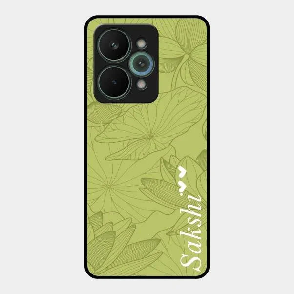 Customized luxury Mint Green leaves Glossy Metal Case Cover For Realme 15 Pro 5G