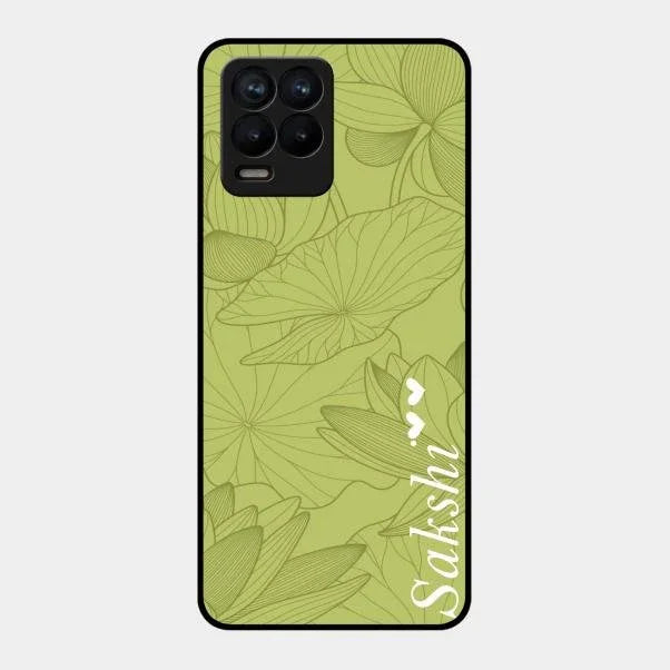 Customized luxury Mint Green leaves Glossy Metal Case Cover For Realme 8 Pro