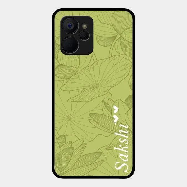 Customized luxury Mint Green leaves Glossy Metal Case Cover For Realme 9I 5G