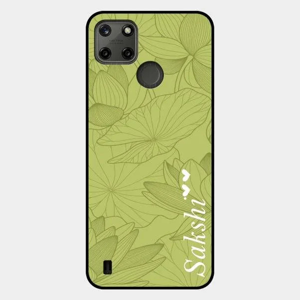 Customized luxury Mint Green leaves Glossy Metal Case Cover For Realme C21Y