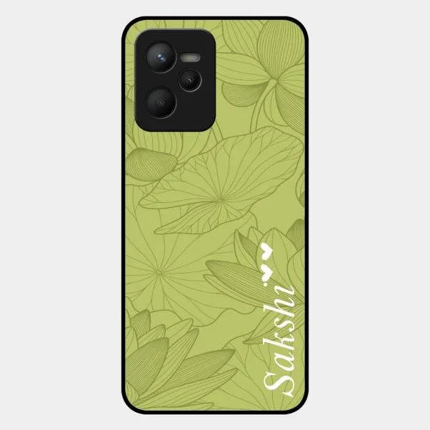 Customized luxury Mint Green leaves Glossy Metal Case Cover For Realme C35