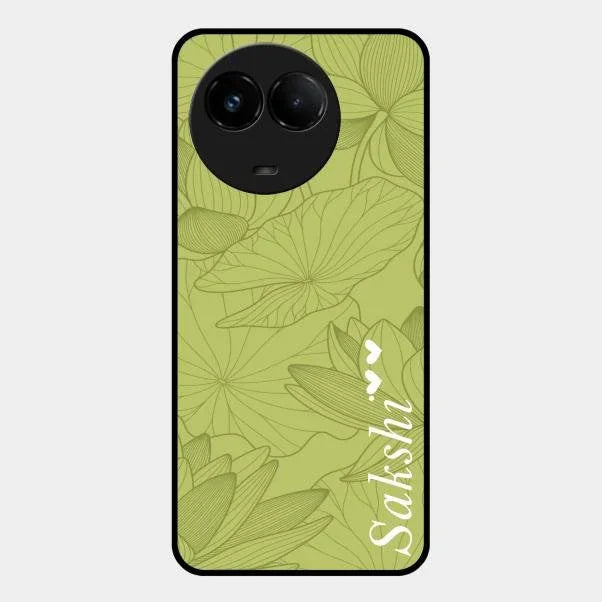 Customized luxury Mint Green leaves Glossy Metal Case Cover For Realme C67 5G