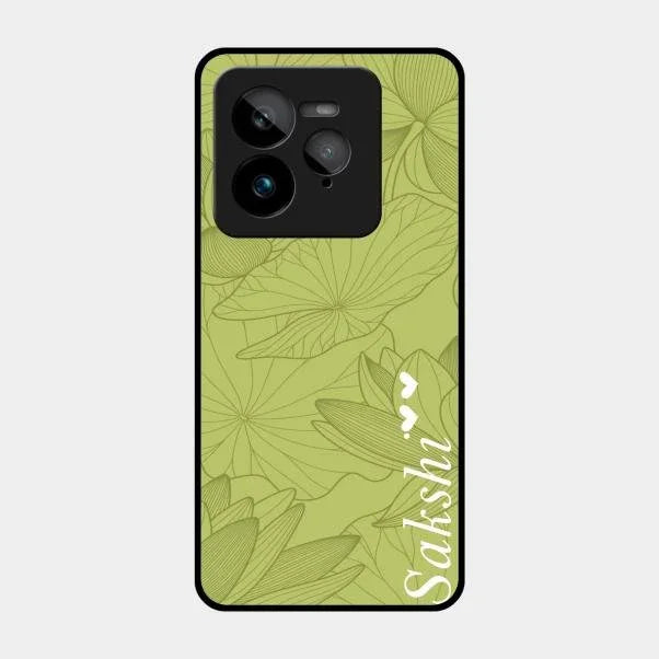 Customized luxury Mint Green leaves Glossy Metal Case Cover For Realme Gt 7 Pro