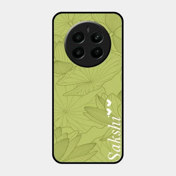 Customized luxury Mint Green leaves Glossy Metal Case Cover For Realme Narzo 70 Pro 5G