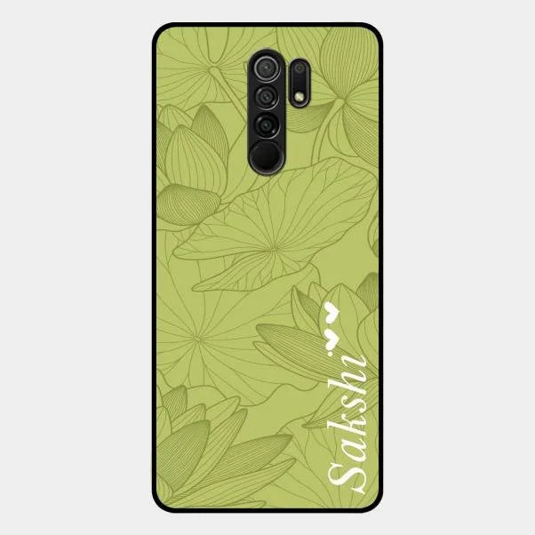 Customized luxury Mint Green leaves Glossy Metal Case Cover For Redmi 9 Prime
