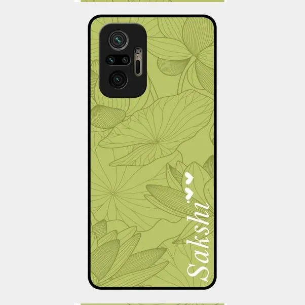 Customized luxury Mint Green leaves Glossy Metal Case Cover For Redmi Note 10 Pro
