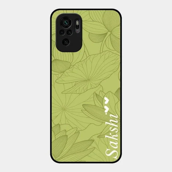 Customized luxury Mint Green leaves Glossy Metal Case Cover For Redmi Note 10