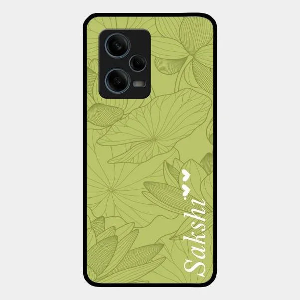 Customized luxury Mint Green leaves Glossy Metal Case Cover For Redmi Note 12 Pro 5G