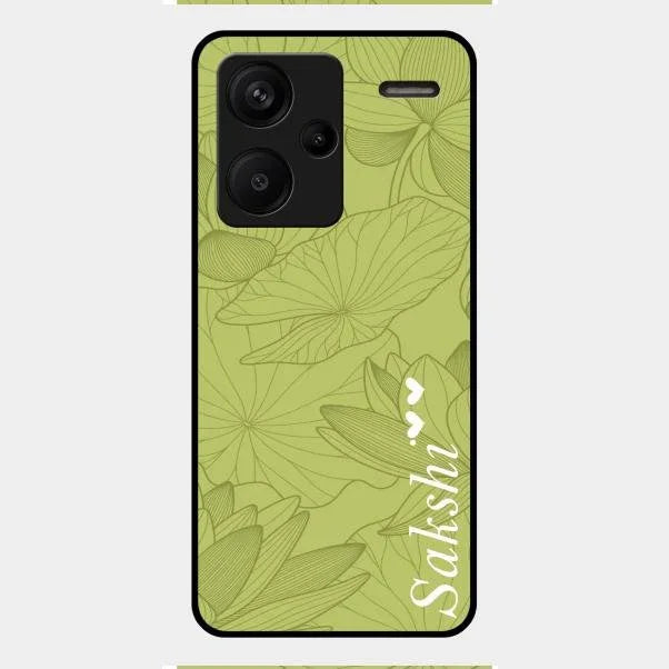 Customized luxury Mint Green leaves Glossy Metal Case Cover For Redmi Note 13 Pro Plus 5G