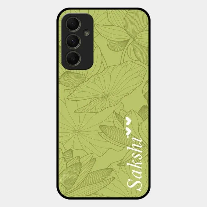 Customized luxury Mint Green leaves Glossy Metal Case Cover For Samsung Galaxy A34 5G