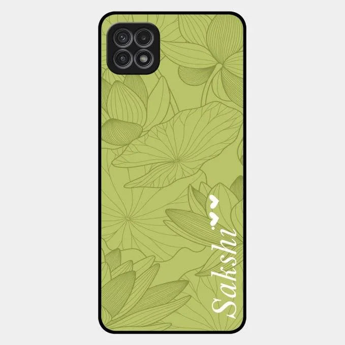 Customized luxury Mint Green leaves Glossy Metal Case Cover For Samsung Galaxy F42 5G