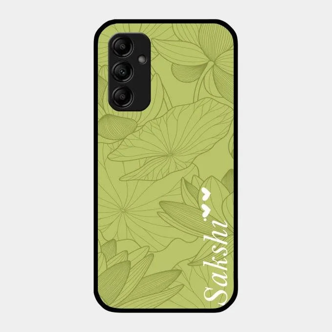 Customized luxury Mint Green leaves Glossy Metal Case Cover For Samsung Galaxy M14 5G