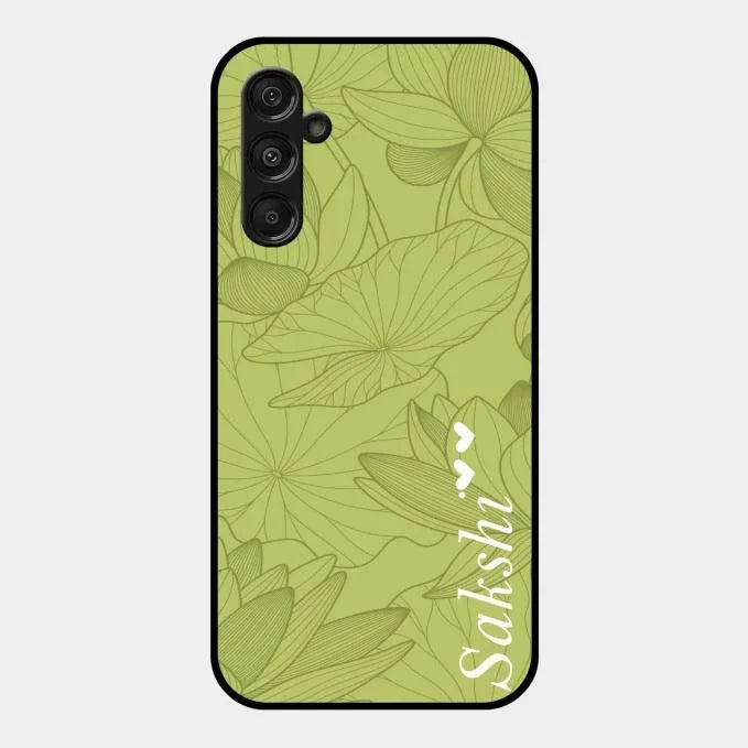 Customized luxury Mint Green leaves Glossy Metal Case Cover For Samsung Galaxy M34 5G