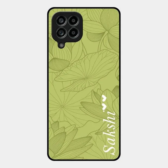 Customized luxury Mint Green leaves Glossy Metal Case Cover For Samsung Galaxy M53 5G