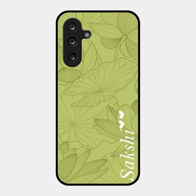 Customized luxury Mint Green leaves Glossy Metal Case Cover For Samsung Galaxy M56 5G