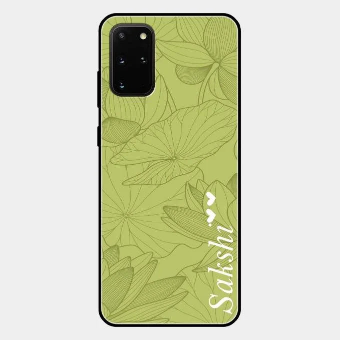 Customized luxury Mint Green leaves Glossy Metal Case Cover For Samsung Galaxy S20 Plus