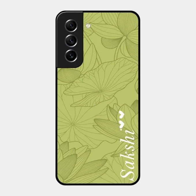 Customized luxury Mint Green leaves Glossy Metal Case Cover For Samsung Galaxy S21 Fe 5G