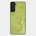 Customized luxury Mint Green leaves Glossy Metal Case Cover For Samsung Galaxy S21 Plus