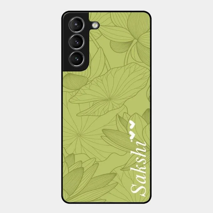 Customized luxury Mint Green leaves Glossy Metal Case Cover For Samsung Galaxy S21 Plus