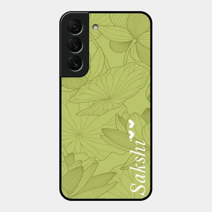 Customized luxury Mint Green leaves Glossy Metal Case Cover For Samsung Galaxy S22 5G