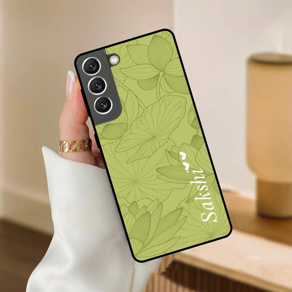 Customized luxury Mint Green leaves Glossy Metal Case Cover For Samsung