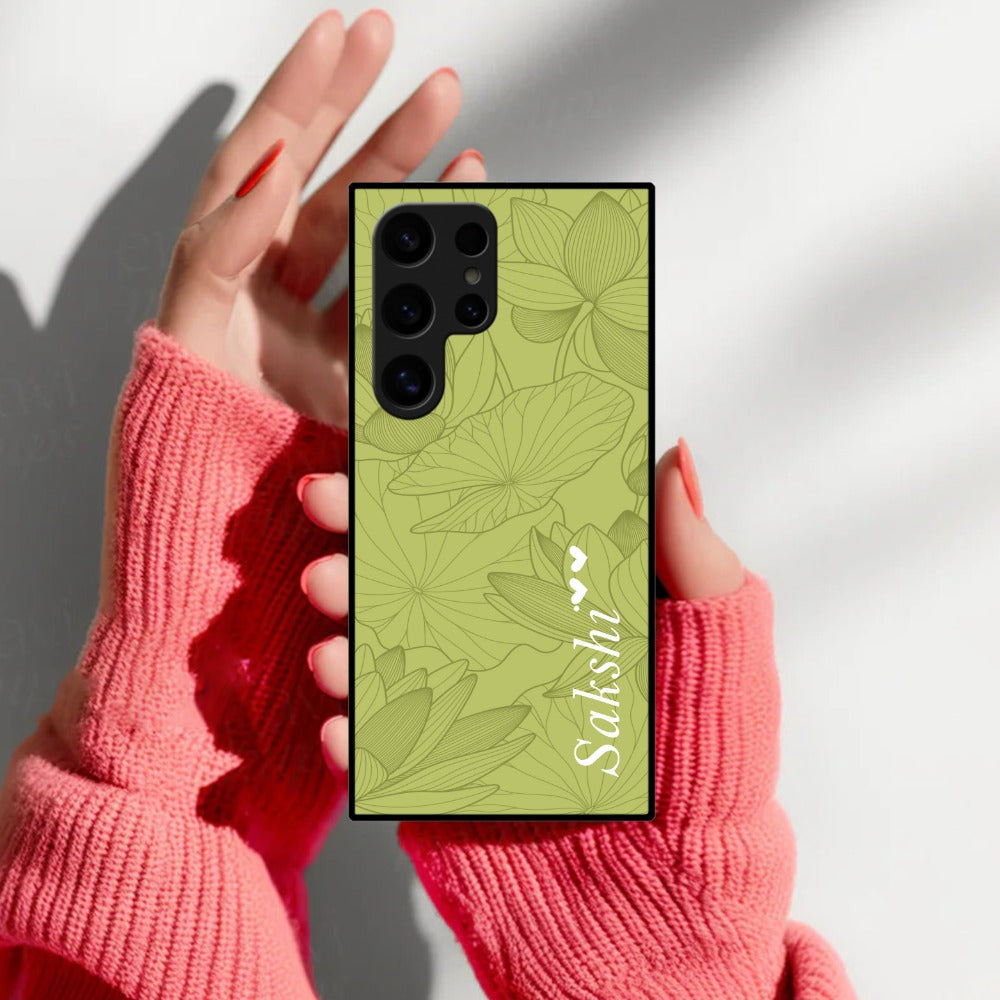 Customized luxury Mint Green leaves Glossy Metal Case Cover For Samsung